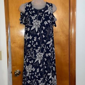 Navy floral T shirt dress with cut out shirt sleeves